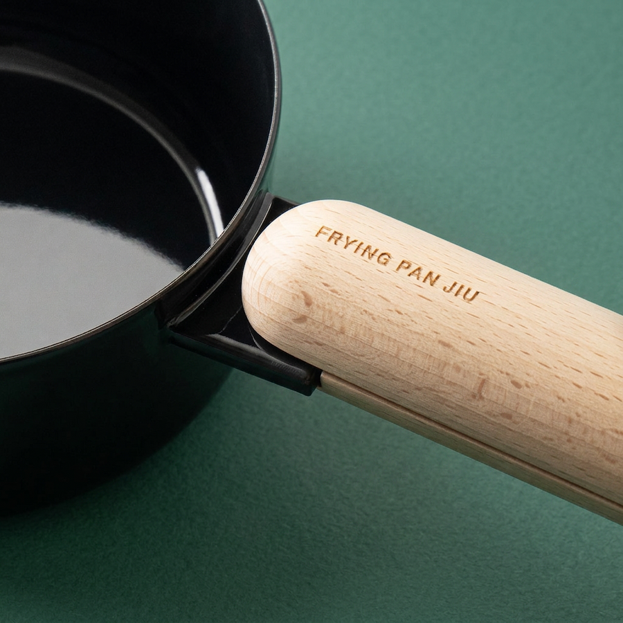 Fujita Kinzoku - Frying Pan Jiu Soup Small Black + Handle Set - Beechwood