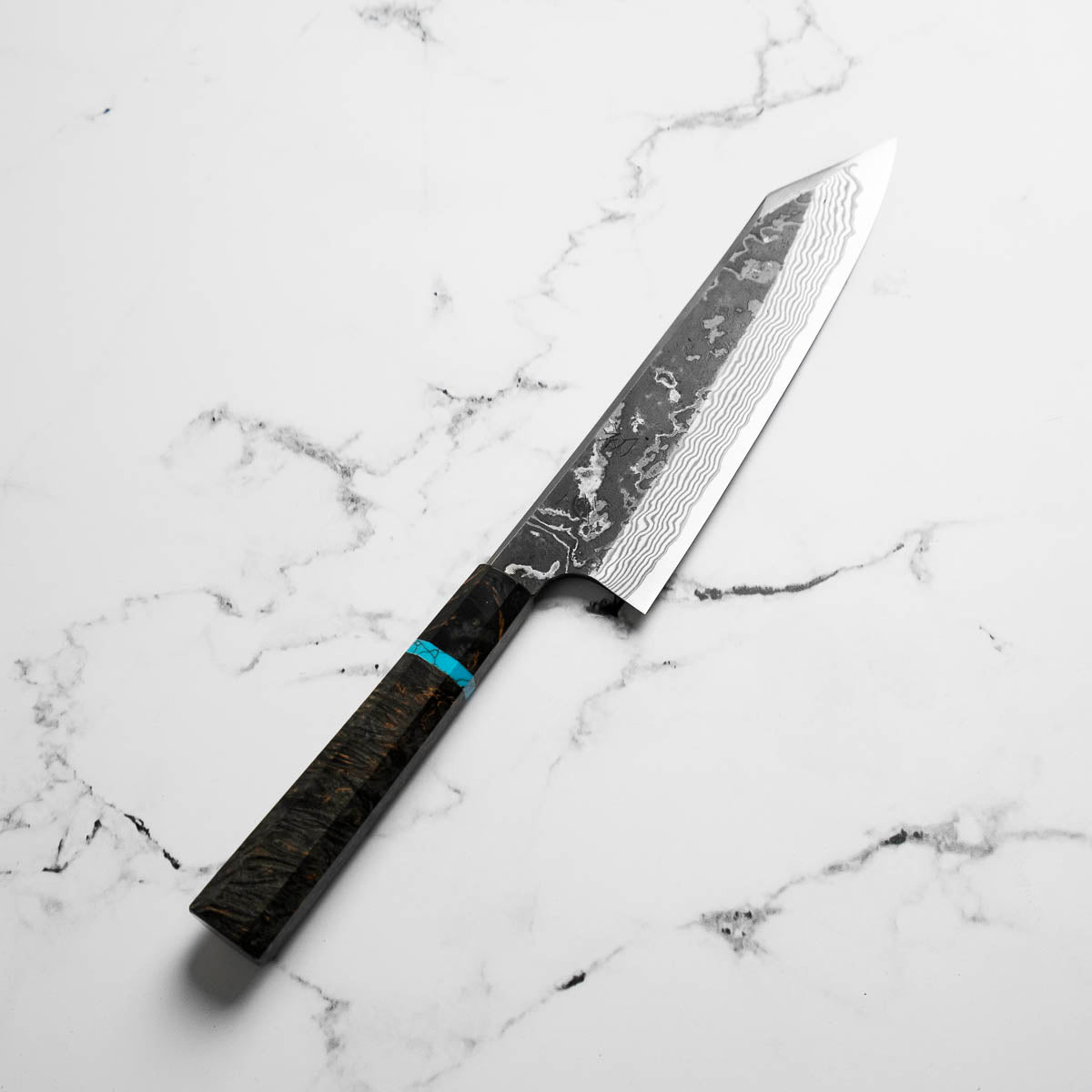 Hatsukokoro SLD Kurouchi Damascus Kiritsuke Gyuto 210 - Maple Turquoise