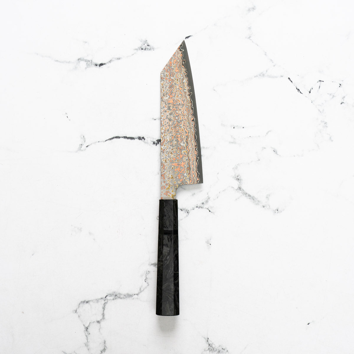 Takeshi Saji VG10-W Nashiji Rainbow Damascus Bunka 165mm - Dark Carbon Fibre