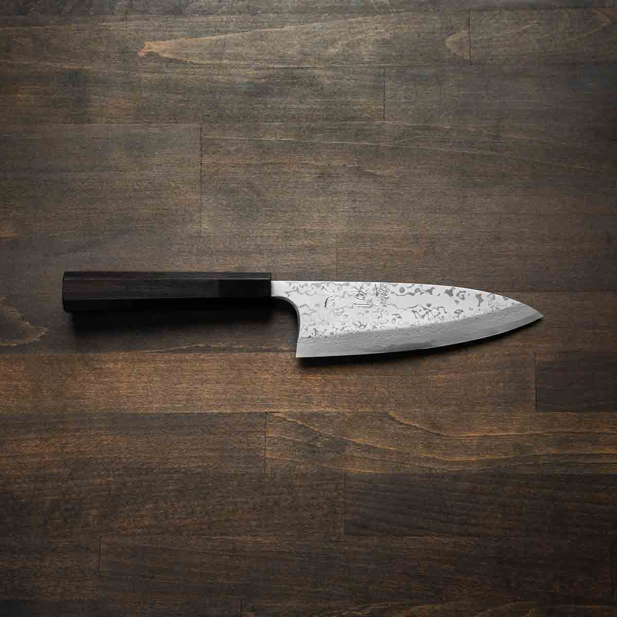 Hatsukokoro Yauji Blue 2 Damascus Deba 165mm - Ebony
