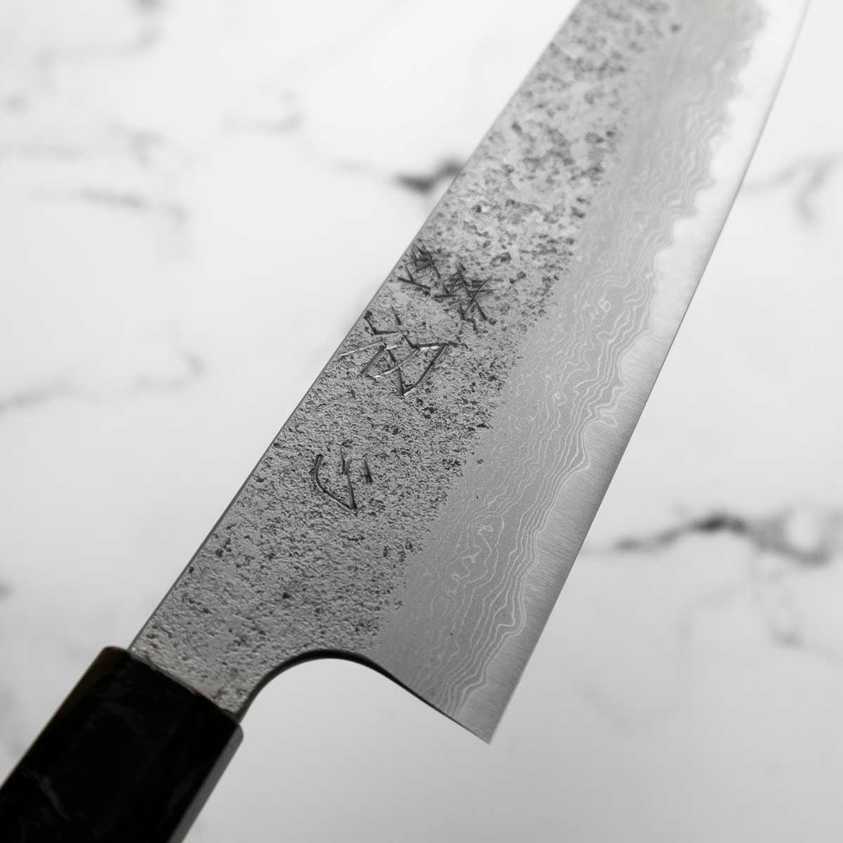 Hatsukokoro Ryusui Blue 2 Damascus Gyuto 210mm - Carbon Fibre - view 5