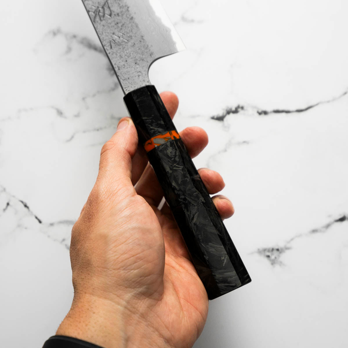 Hatsukokoro Ryusui Blue 2 Damascus Gyuto 210mm - Carbon Fibre - view 10