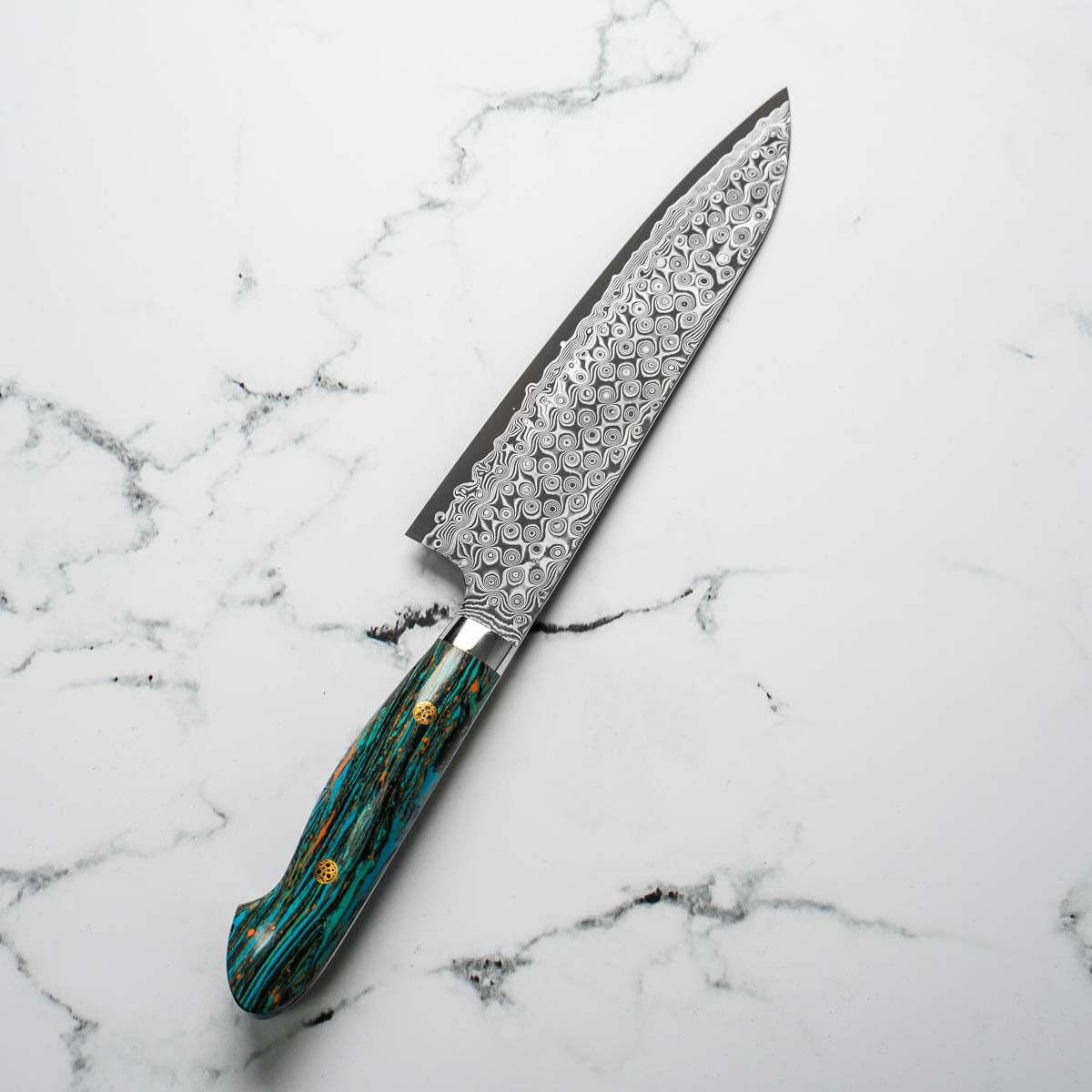 Nigara Hamono SG2 Raindrop Damascus Gyuto 210mm - Turquoise