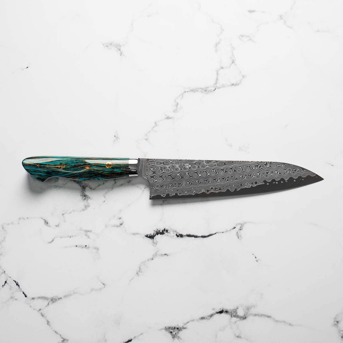Nigara Hamono SG2 Raindrop Damascus Gyuto 210mm - Turquoise