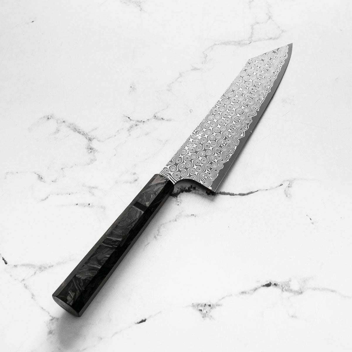 Nigara Hamono "Anmon" SG2 Raindrop Damascus Kiritsuke 210mm - Dark Carbon Fibre