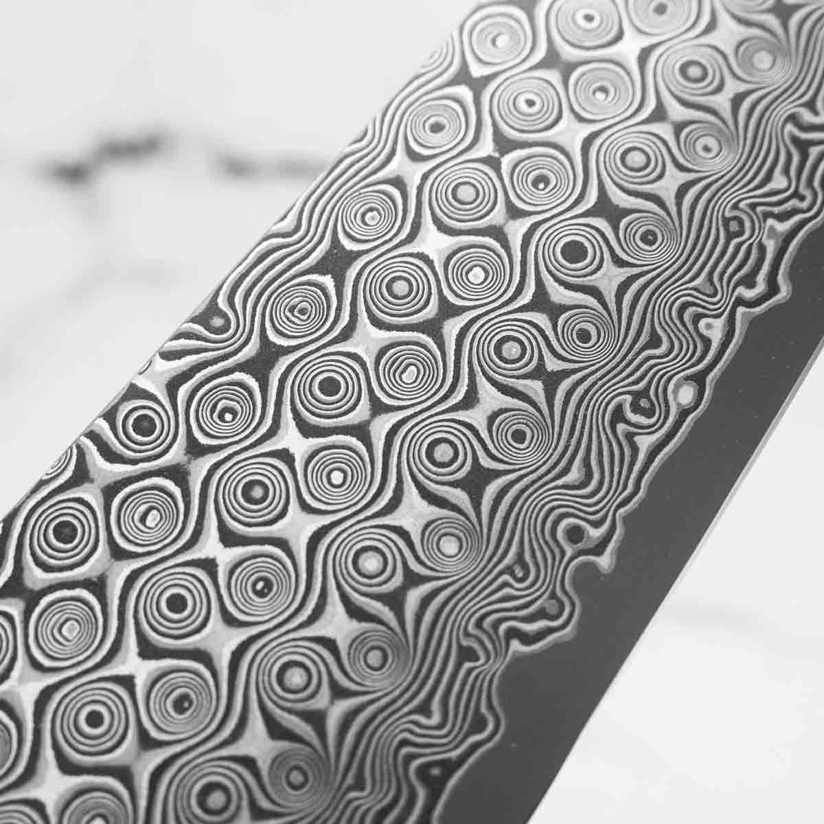Nigara Hamono "Anmon" SG2 Raindrop Damascus Kiritsuke 210mm - Dark Carbon Fibre