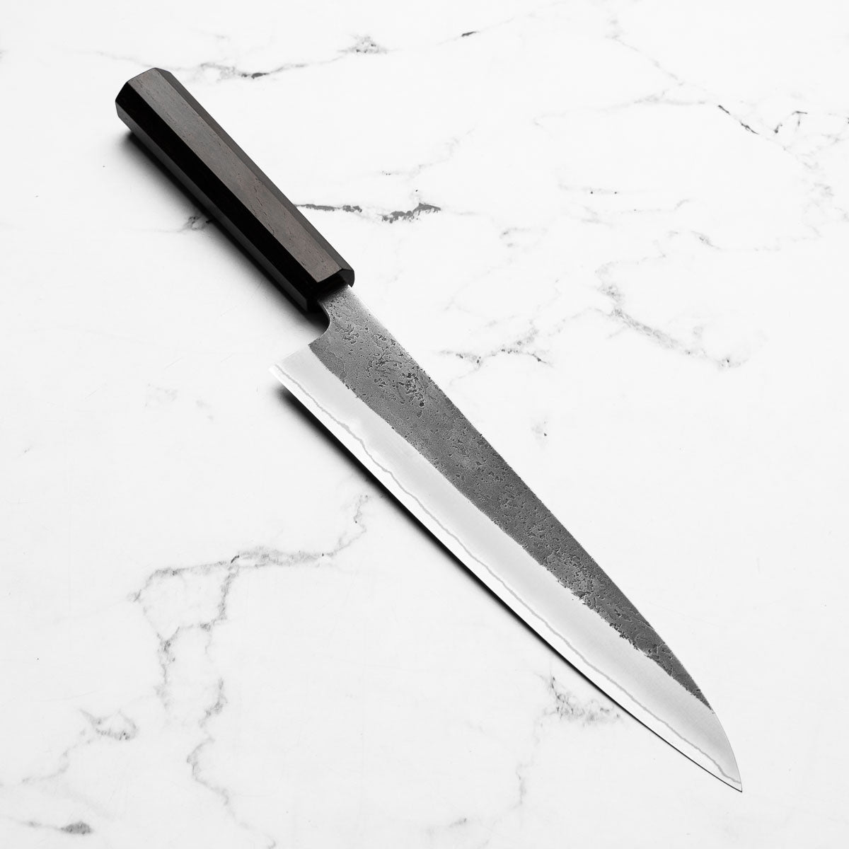 Yoshikane (Hatsukokoro) White 2 Kurouchi Nashiji Stainless Clad Gyuto 240mm - Ebony