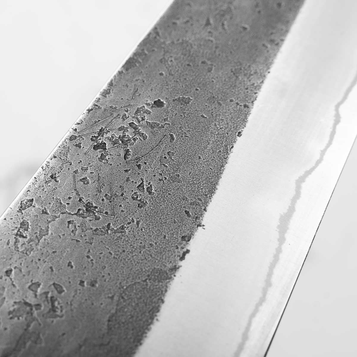Yoshikane (Hatsukokoro) White 2 Kurouchi Nashiji Stainless Clad Gyuto 240mm - Ebony