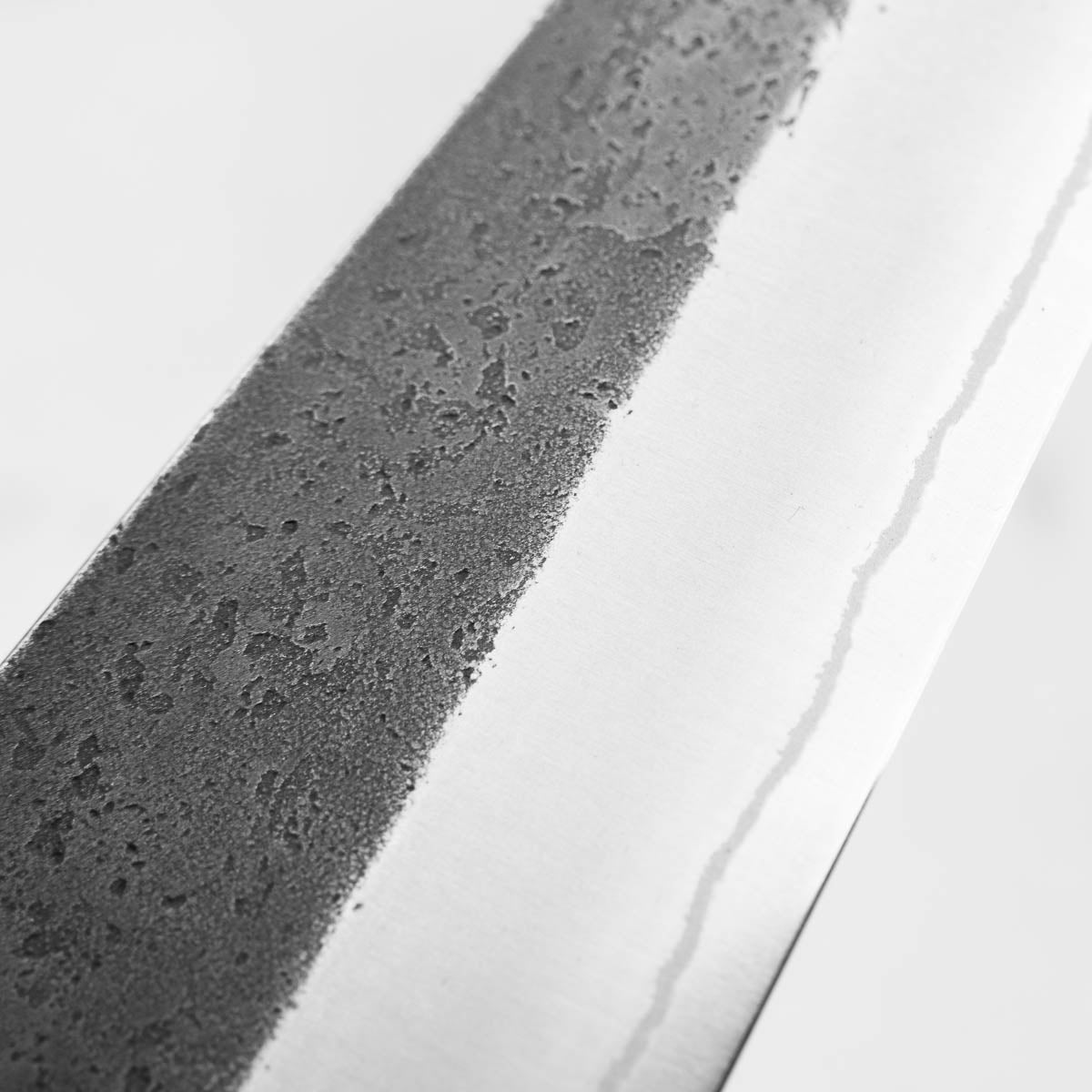 Yoshikane (Hatsukokoro) White 2 Kurouchi Nashiji Stainless Clad Gyuto 240mm - Ebony