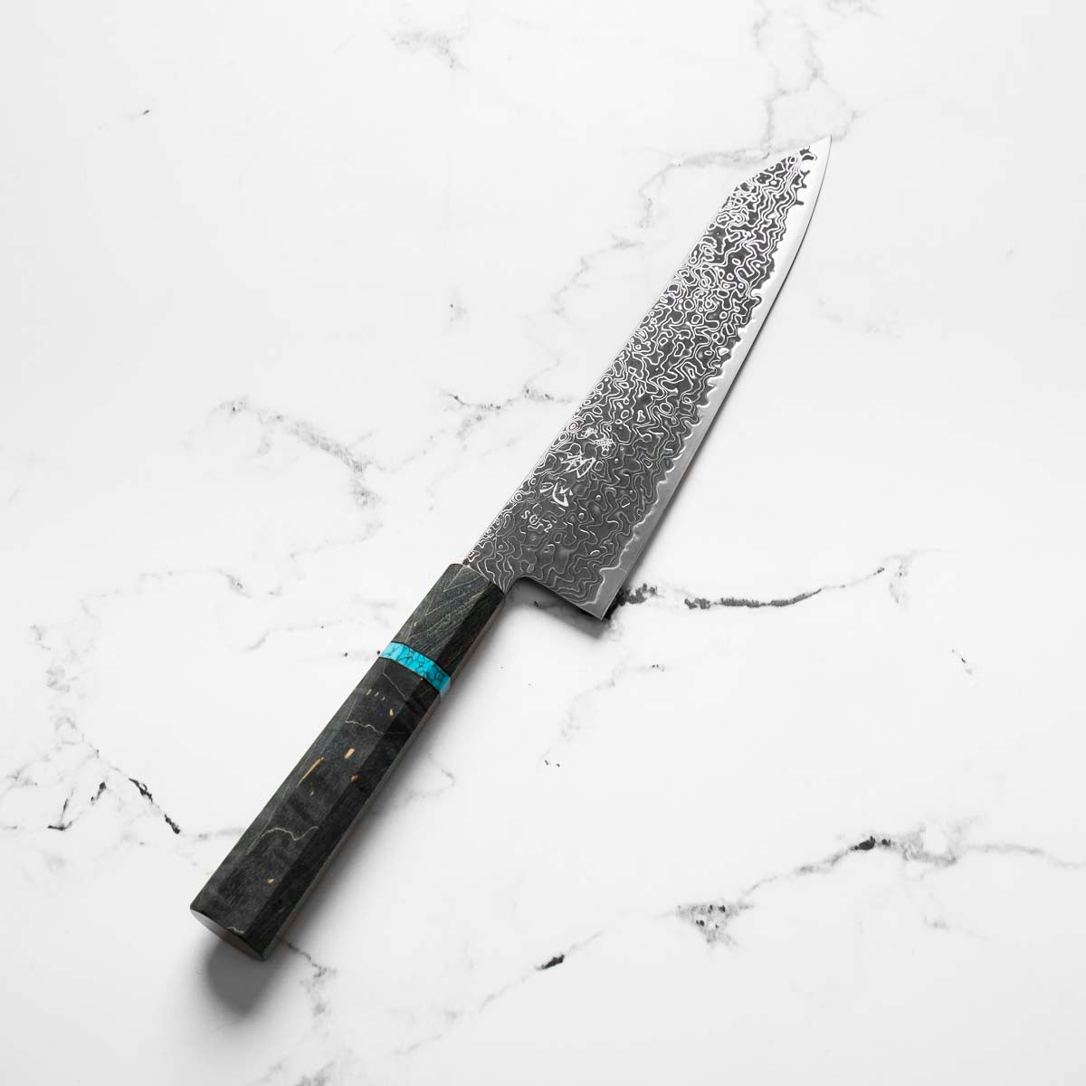 Hatsukokoro Ryuhyo Kurozome SG2 Damascus Kiritsuke Gyuto 210mm - Maple Turquoise
