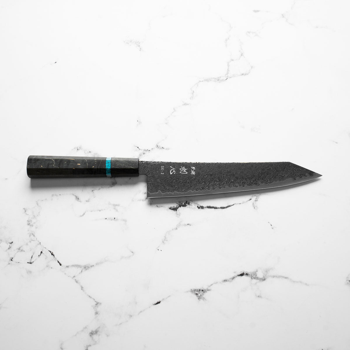 Hatsukokoro Ryuhyo Kurozome SG2 Damascus Kiritsuke Gyuto 210mm - Maple Turquoise