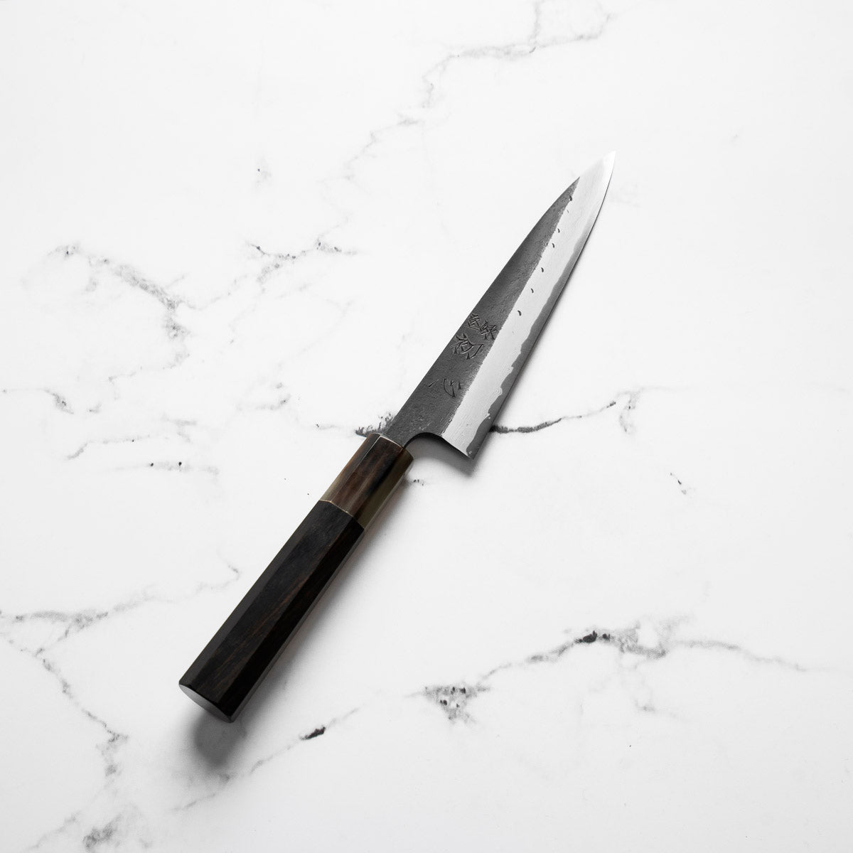 Hatsukokoro Shinkiro Blue Super Damascus Kurouchi Petty 150mm - Ebony & Blonde