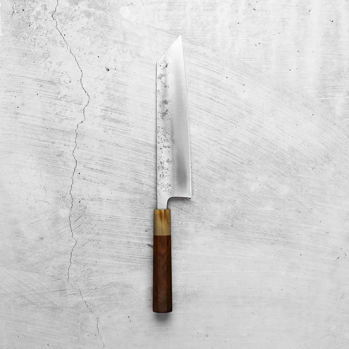 Touroku Sakai Ginsan Nashiji Kiritsuke 210mm - Siamese Rosewood - blade detail