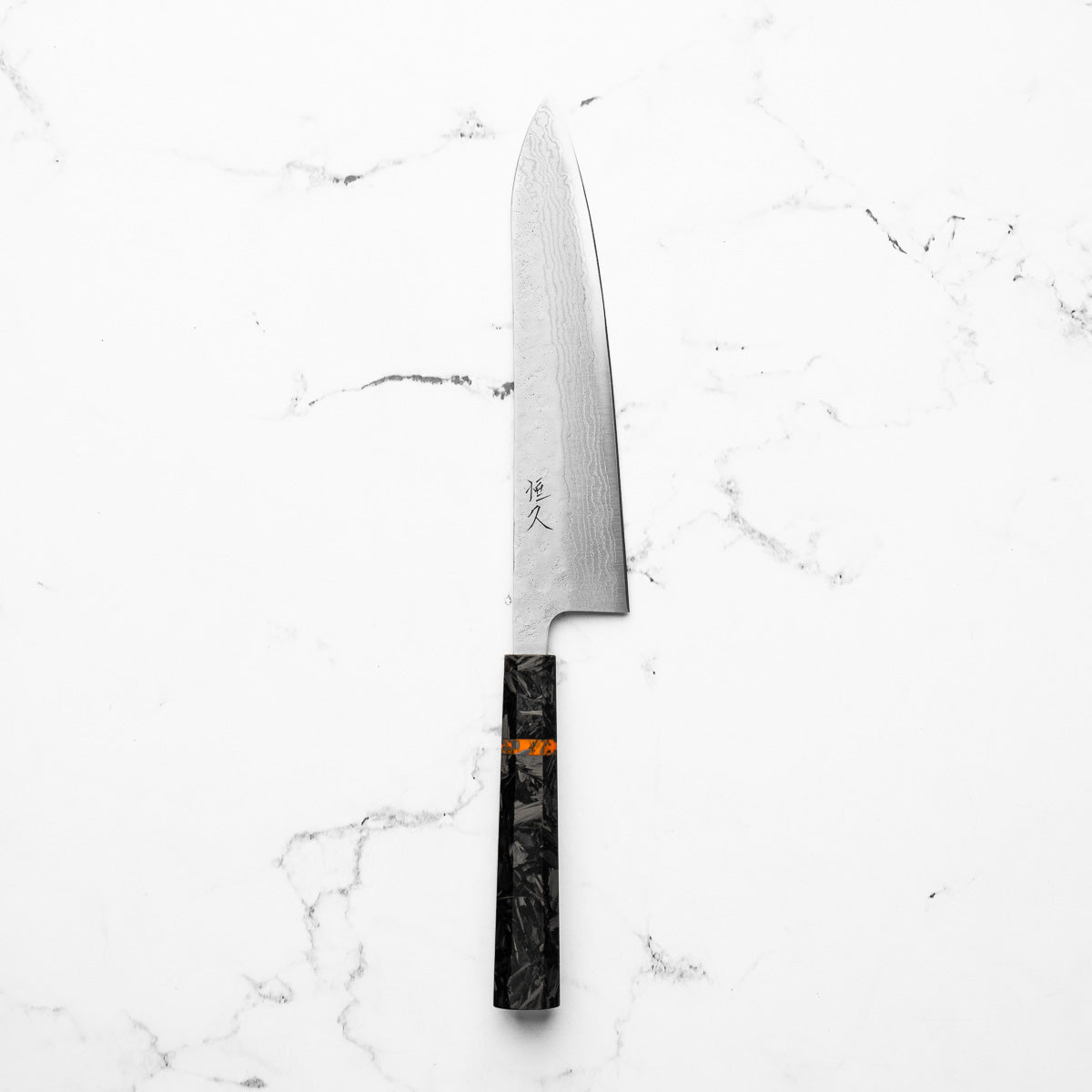 Tsunehisa 440C Damascus Tsuchime Gyuto 210mm - Carbon Fibre