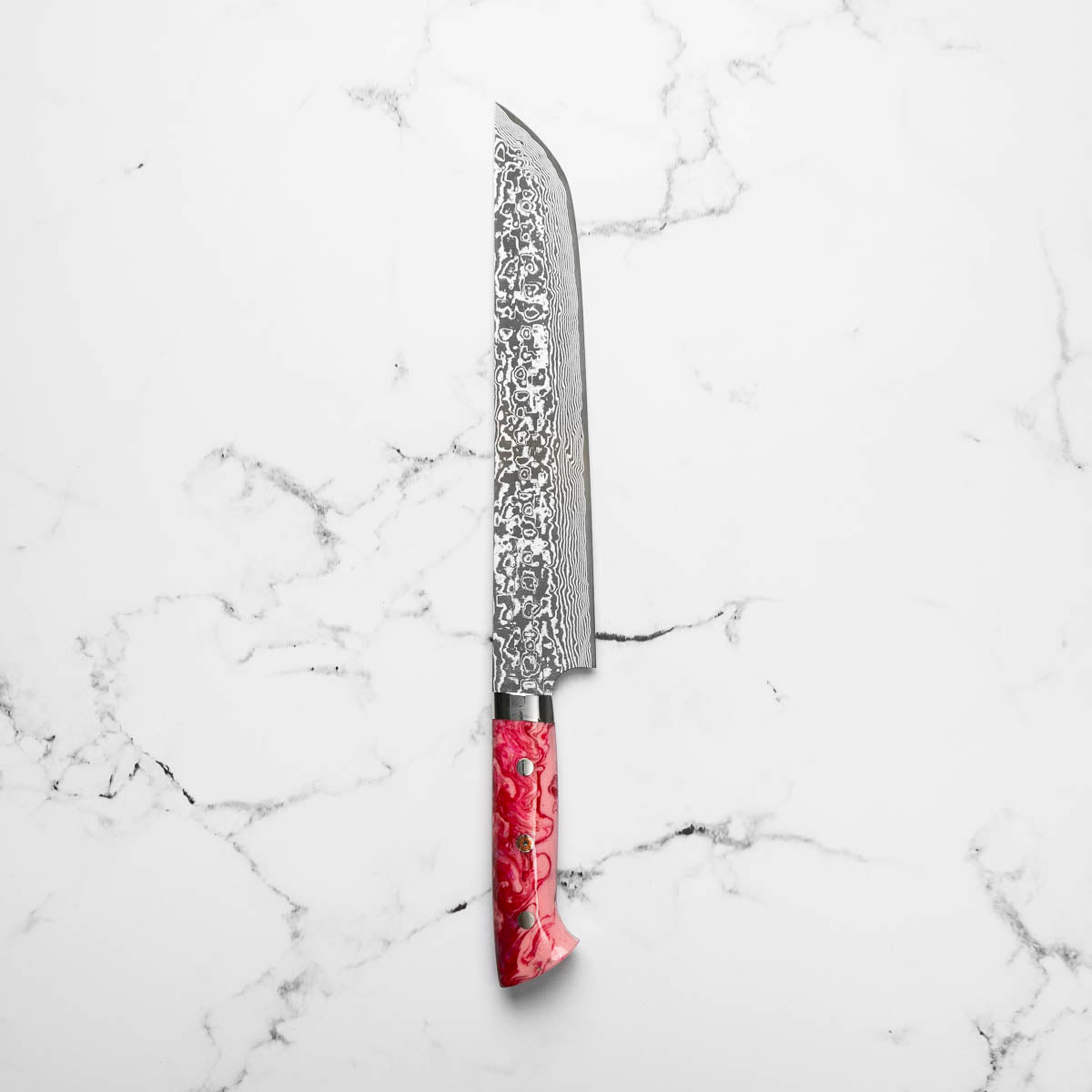 Takeshi Saji R2/SG2 Damascus Sakimaru Sujihiki 240mm Red/Pink Acrylic