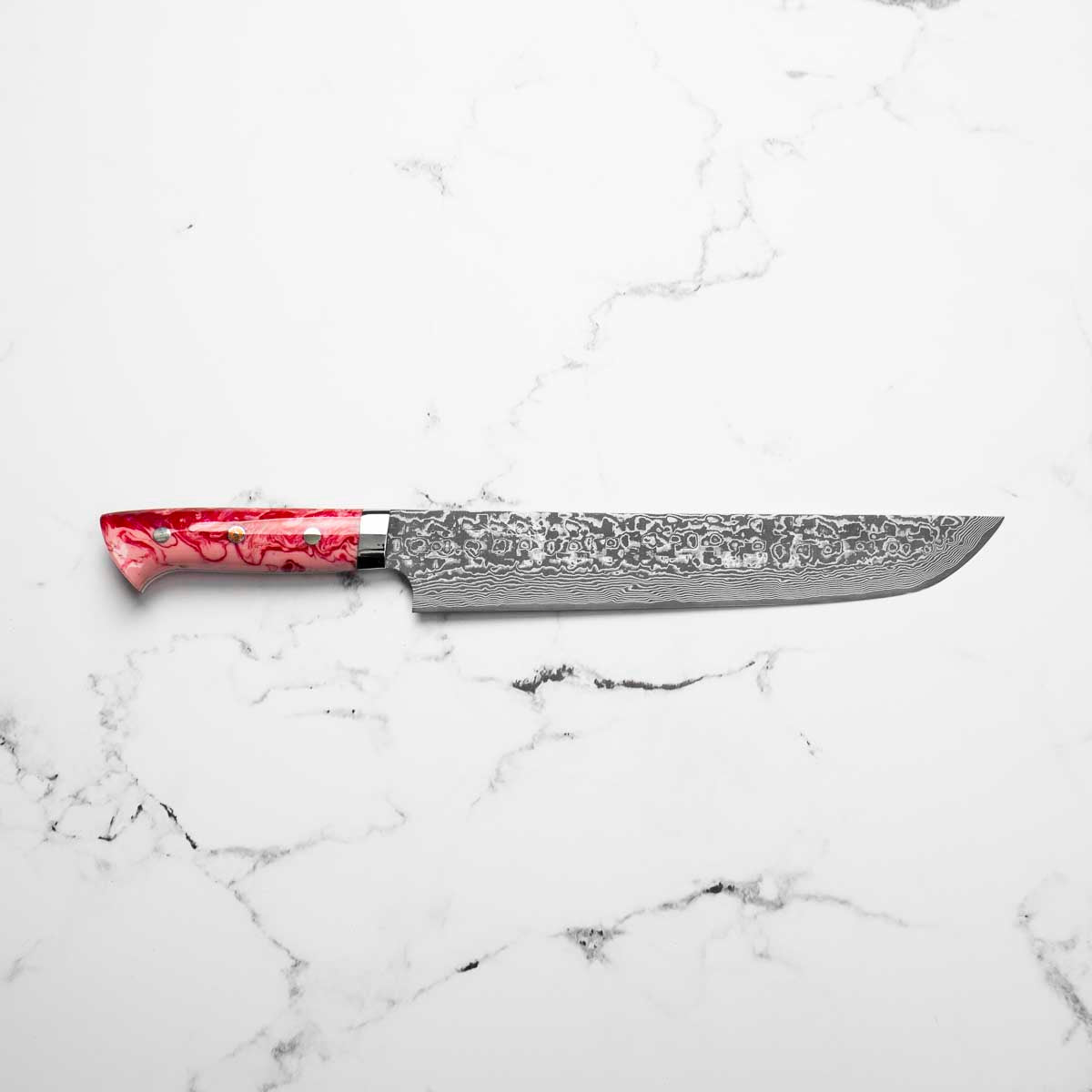 Takeshi Saji R2/SG2 Damascus Sakimaru Sujihiki 240mm Red/Pink Acrylic