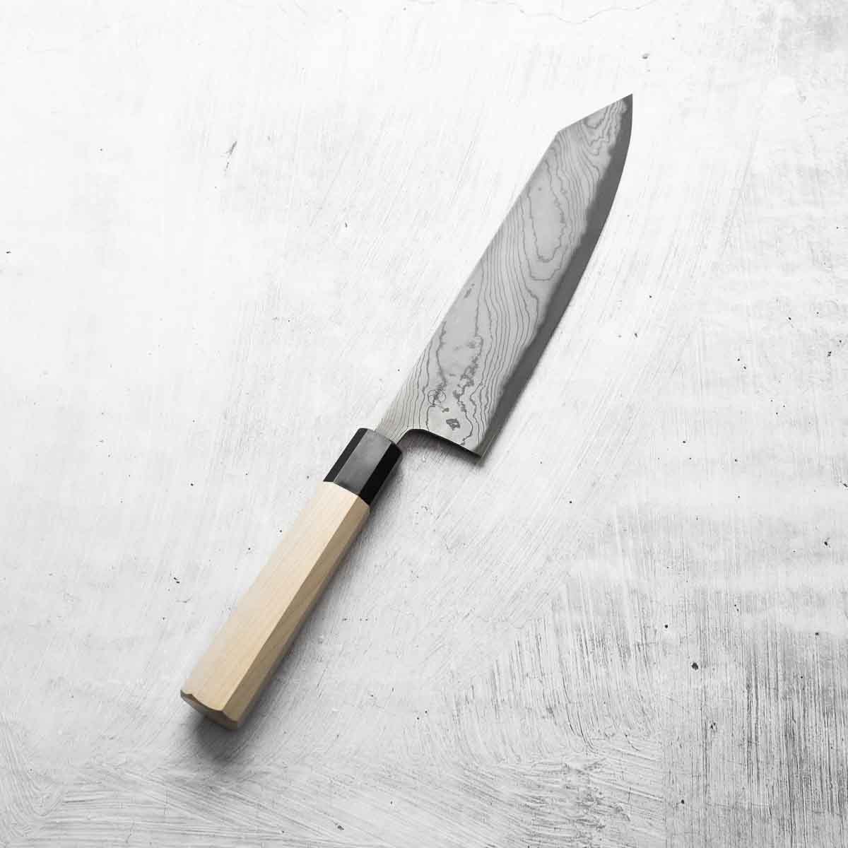Miyazaki Kajiya Blue 2 Black Damascus Kiritsuke 240mm