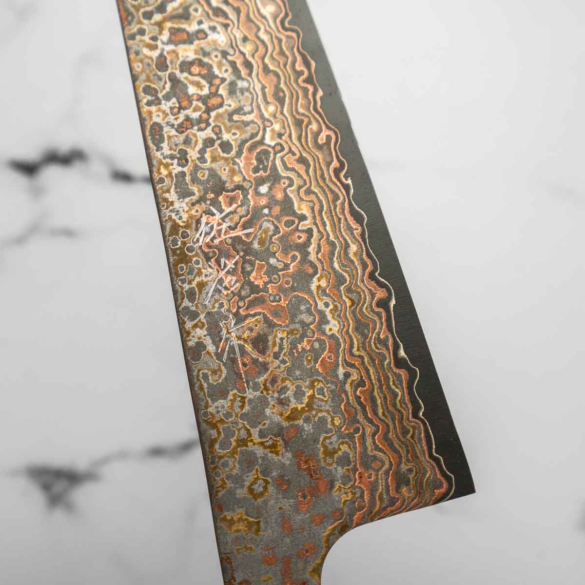 Takeshi Saji VG10-W Nashiji Rainbow Damascus Bunka 165mm - Dark Maple