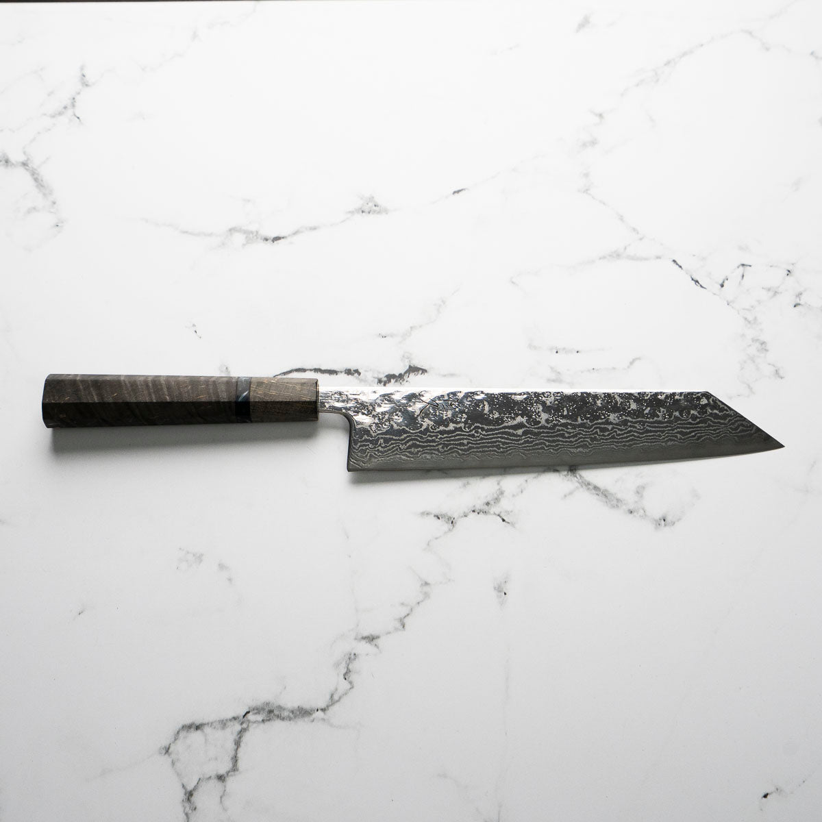 Tsunehisa 440C Damascus Tsuchime Kiritsuke 210mm - Dark Maple