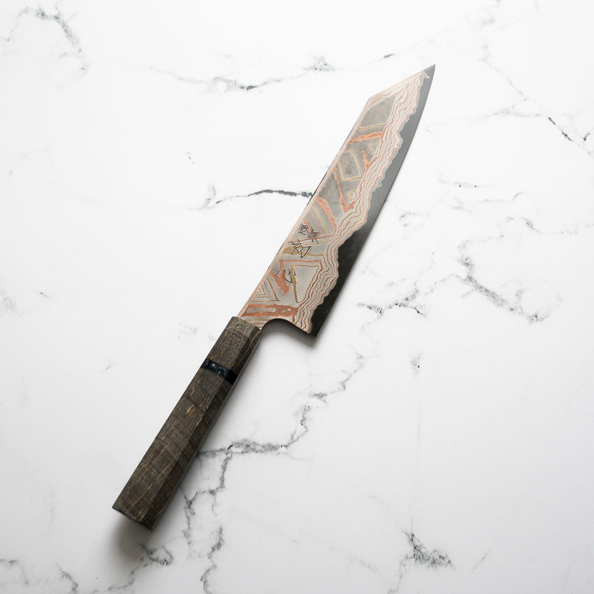 Hatsukokoro Irodori Blue 2 Rainbow Damascus Kiritsuke Gyuto 240mm - Dark Maple