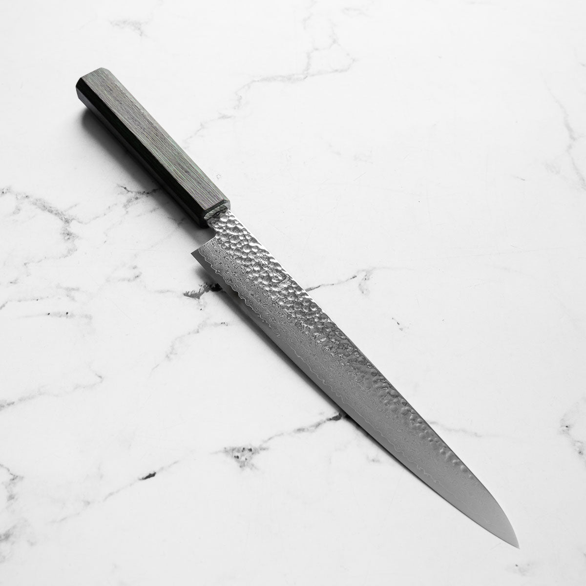 Touroku Sakai Kagayaki VG10 Damascus Tsuchime Sujihiki 240mm