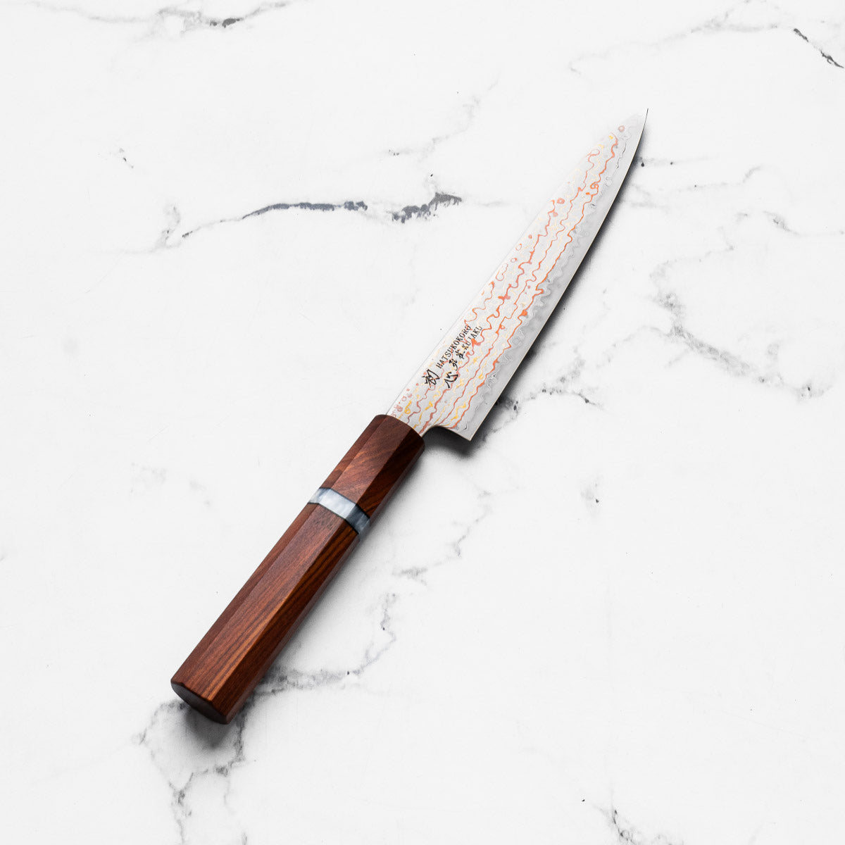 Hatsukokoro Kujaku V-Toku 2 Rainbow Damascus Petty 150mm - Sandalwood
