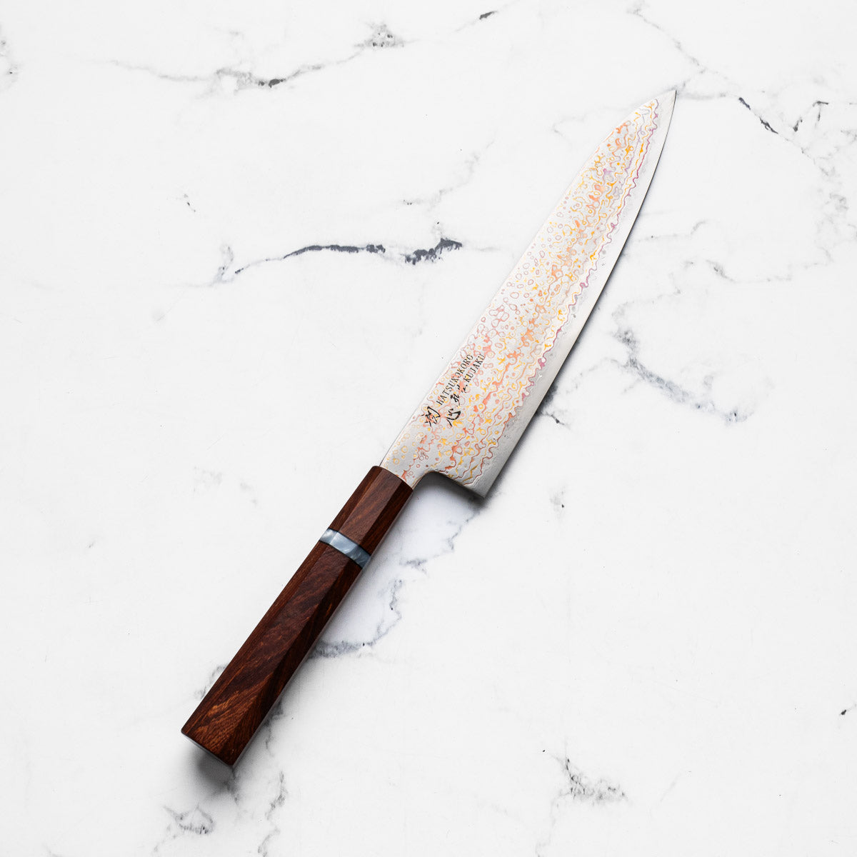 Hatsukokoro Kujaku V-Toku 2 Rainbow Damascus Gyuto 240mm - Sandalwood