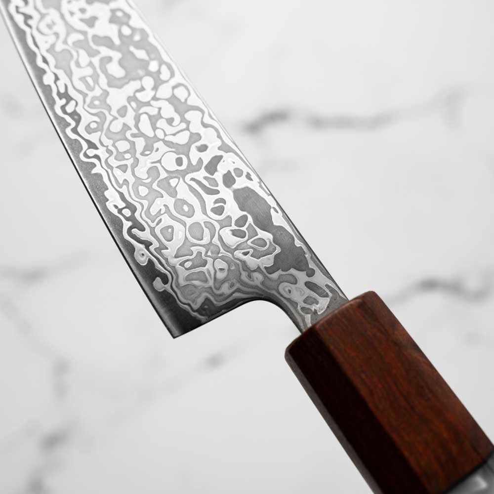 Hatsukokoro Hikari SLD Damascus Kurozome Petty 130mm - Sandalwood