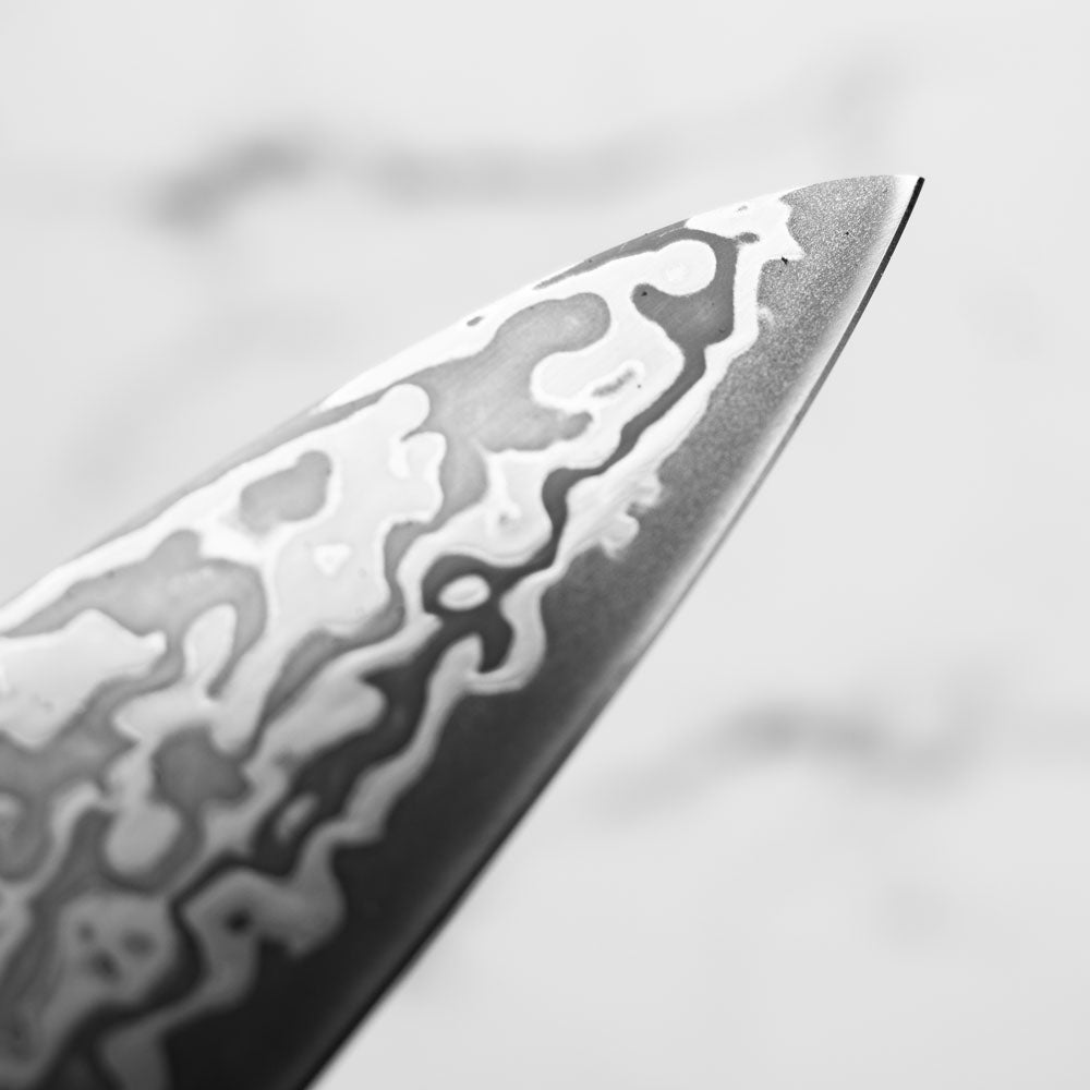 Hatsukokoro Hikari SLD Damascus Kurozome Petty 130mm - Sandalwood