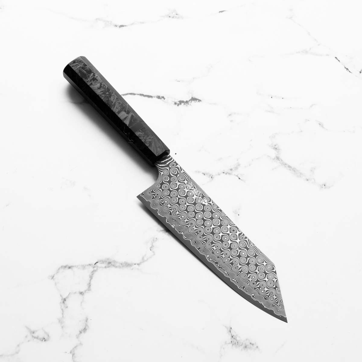 Nigara Hamono "Anmon" SG2 Damascus Bunka 180mm - Dark Carbon Fibre