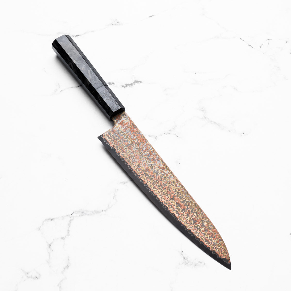 Hatsukokoro Hinotori V-Toku 2 Rainbow Damascus Gyuto 210mm - Dark Carbon Fibre