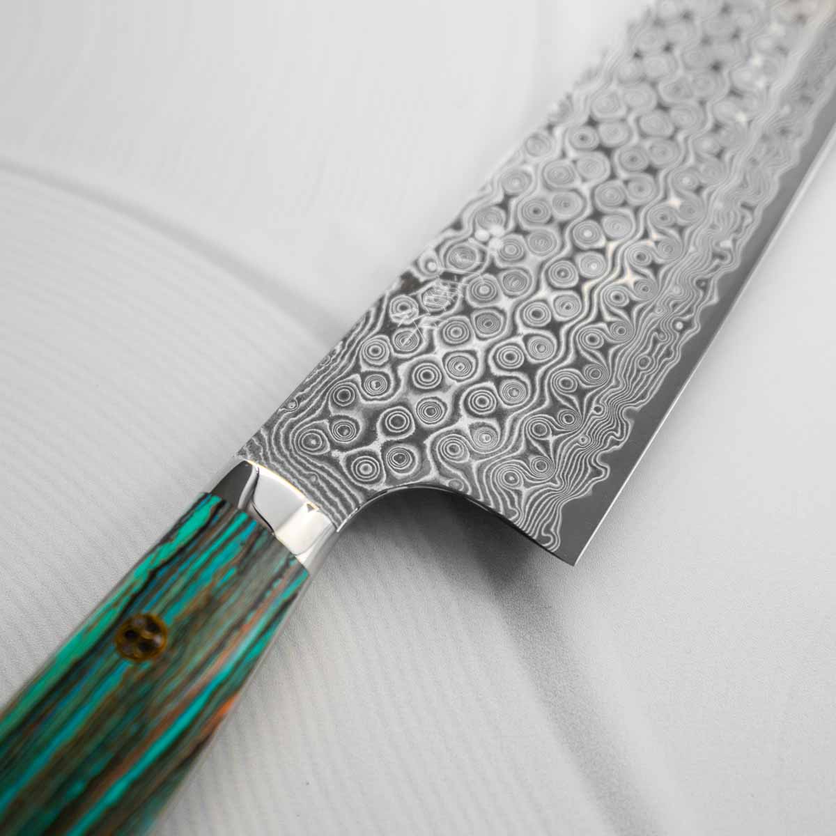 Nigara Hamono SG2 Raindrop Damascus Kiritsuke 240mm - Turquoise