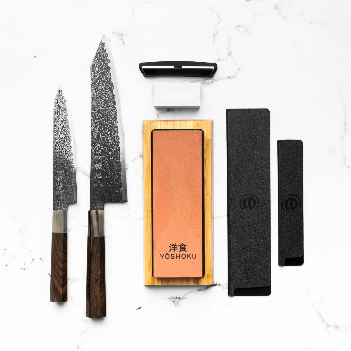 Hatsukokoro Ryuhyo Kurozome SG2 Damascus 2 Knife Set - Persimmon