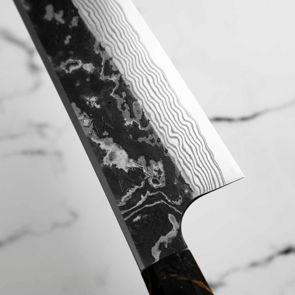 Hatsukokoro SLD Kurouchi Damascus Kiritsuke Gyuto 210 - Maple Turquoise