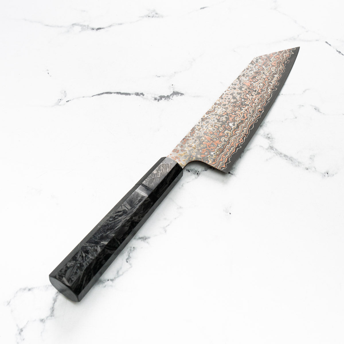 Takeshi Saji VG10-W Nashiji Rainbow Damascus Bunka 165mm - Dark Carbon Fibre