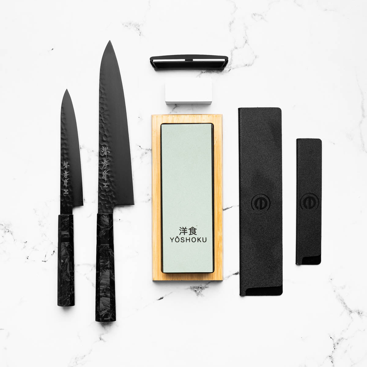 Sakai Takayuki Kurokage Dark Carbon Fibre 2 Knife Set - 1000/3000 Whetstone