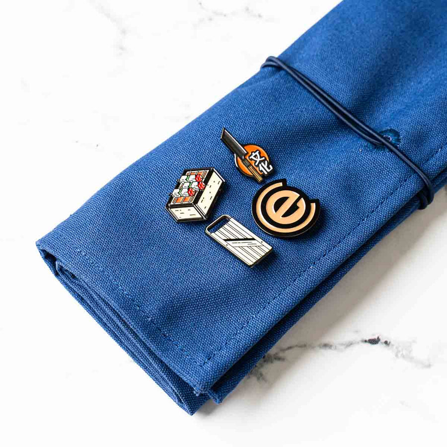 Habitat Canvas Knife Roll - 6 Slot - Blue With Enamel Pins