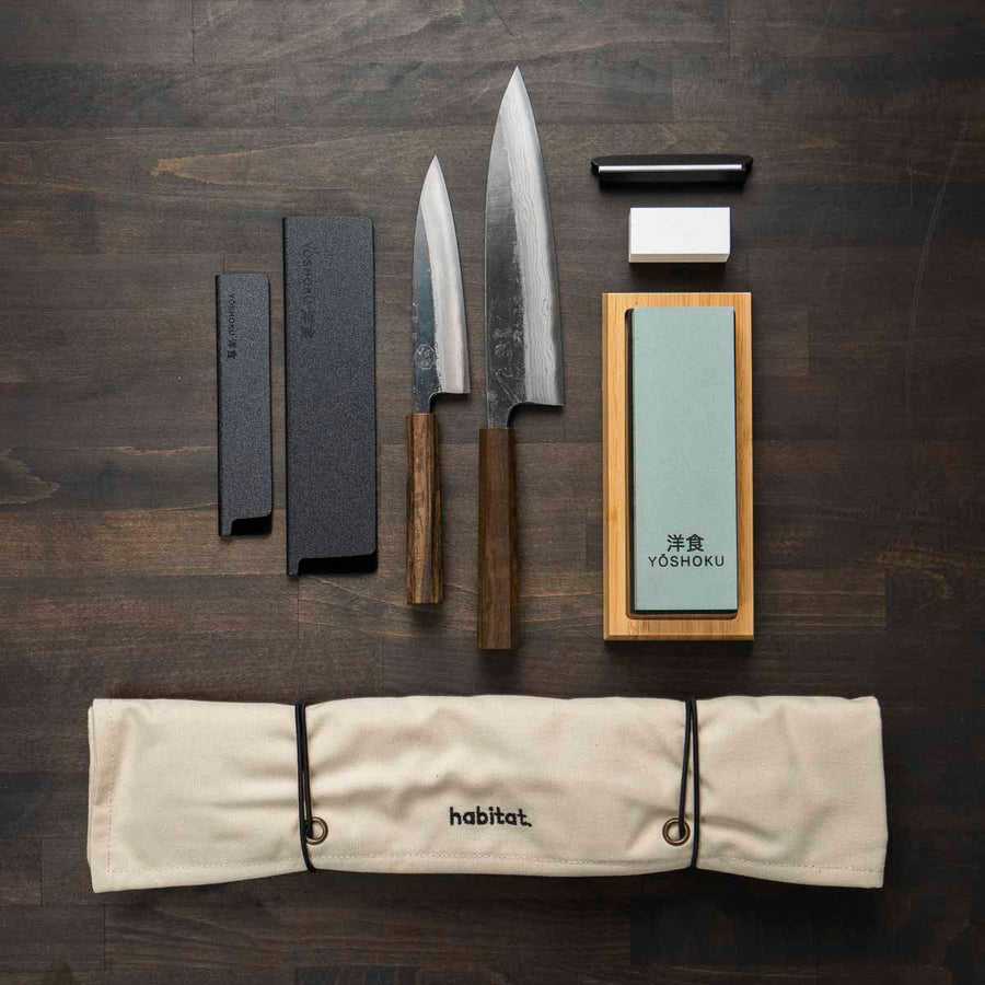 Hatsukokoro Kumokage Blue 2 - 2 Knife Set with Knife Roll