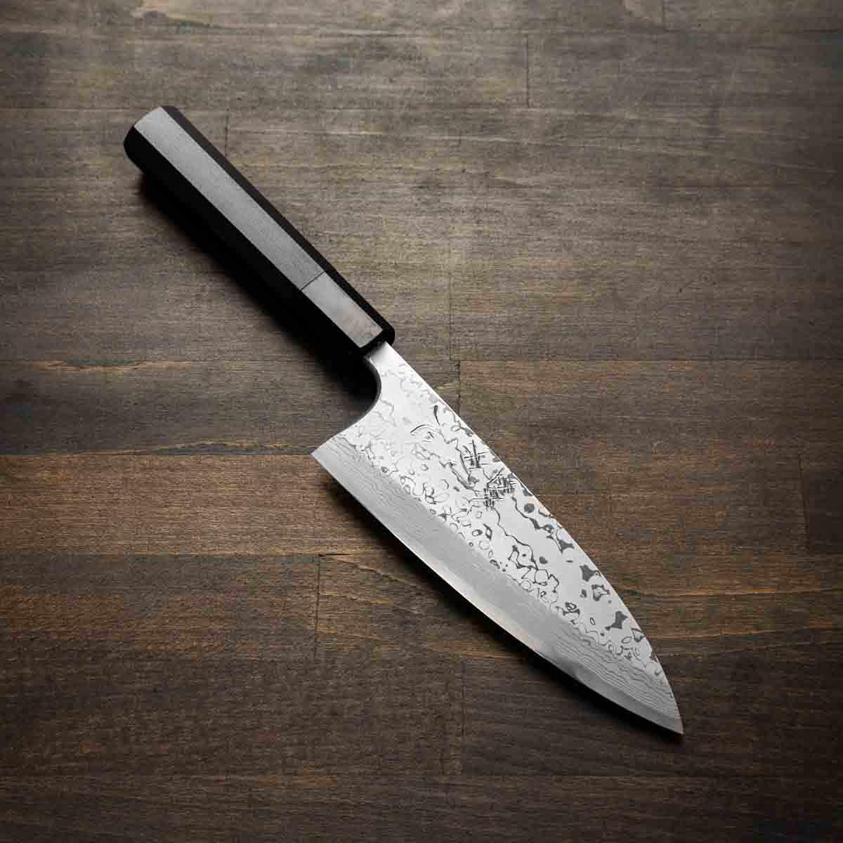 Hatsukokoro Yauji Blue 2 Damascus Deba 165mm - Ebony