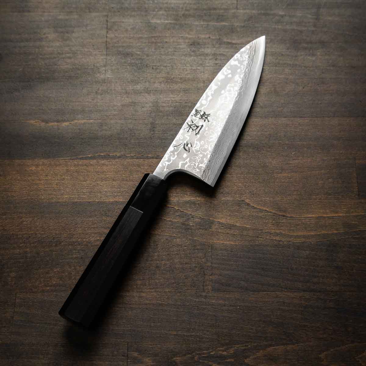 Hatsukokoro Yauji Blue 2 Damascus Deba 165mm - Ebony