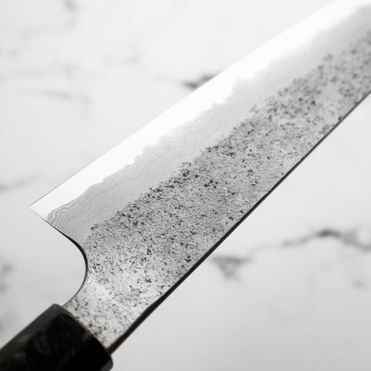 Hatsukokoro Ryusui Blue 2 Damascus Gyuto 210mm - Carbon Fibre - view 6