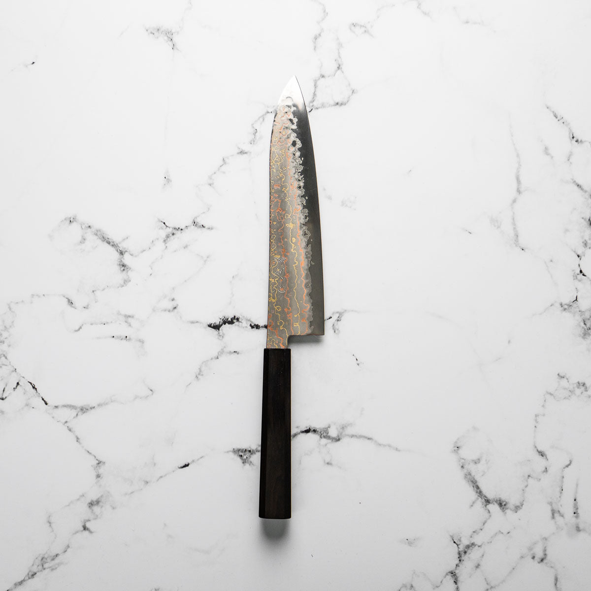 Hatsukokoro Hayabusa Blue 2 Rainbow Damascus Gyuto 210mm - Ebony