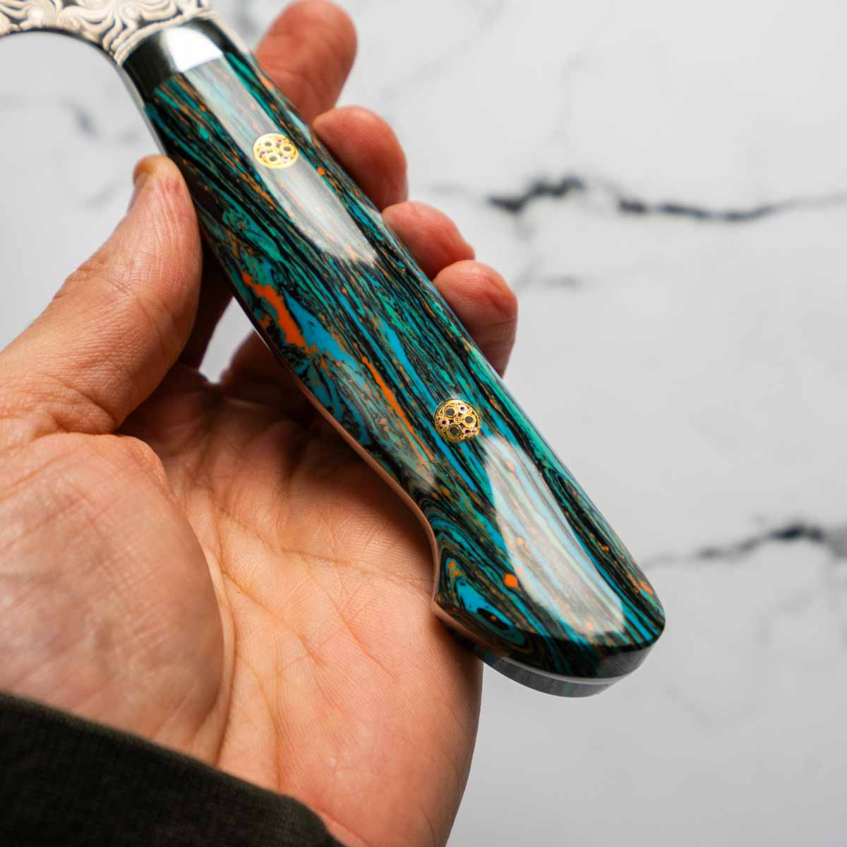Nigara Hamono SG2 Raindrop Damascus Gyuto 210mm - Turquoise