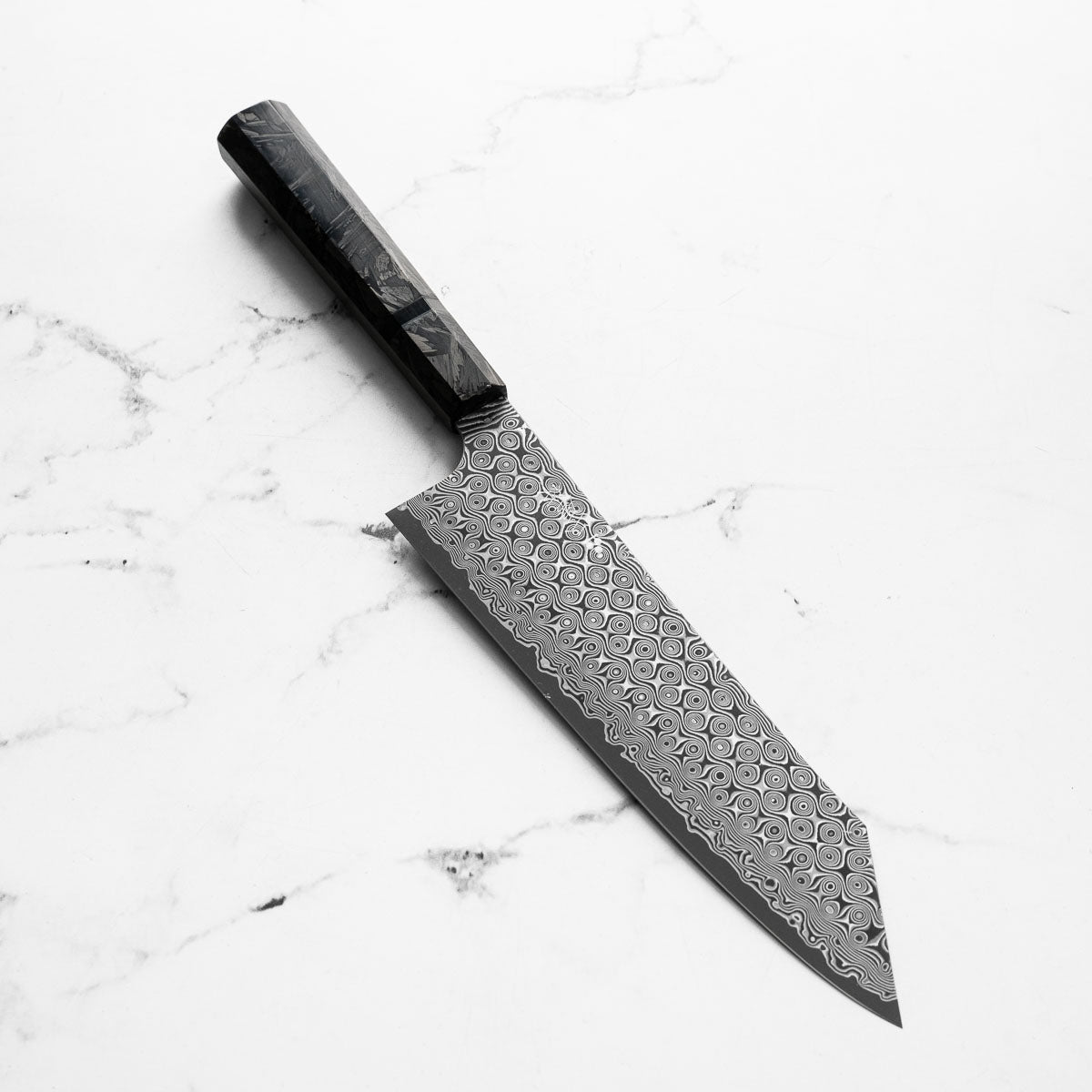 Nigara Hamono "Anmon" SG2 Raindrop Damascus Kiritsuke 210mm - Dark Carbon Fibre