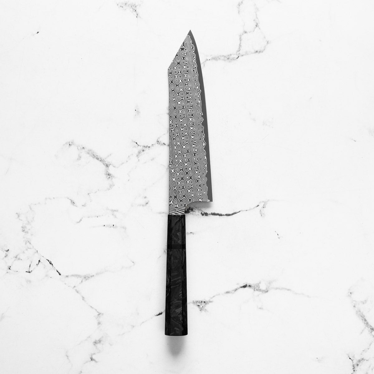 Nigara Hamono "Anmon" SG2 Raindrop Damascus Kiritsuke 210mm - Dark Carbon Fibre