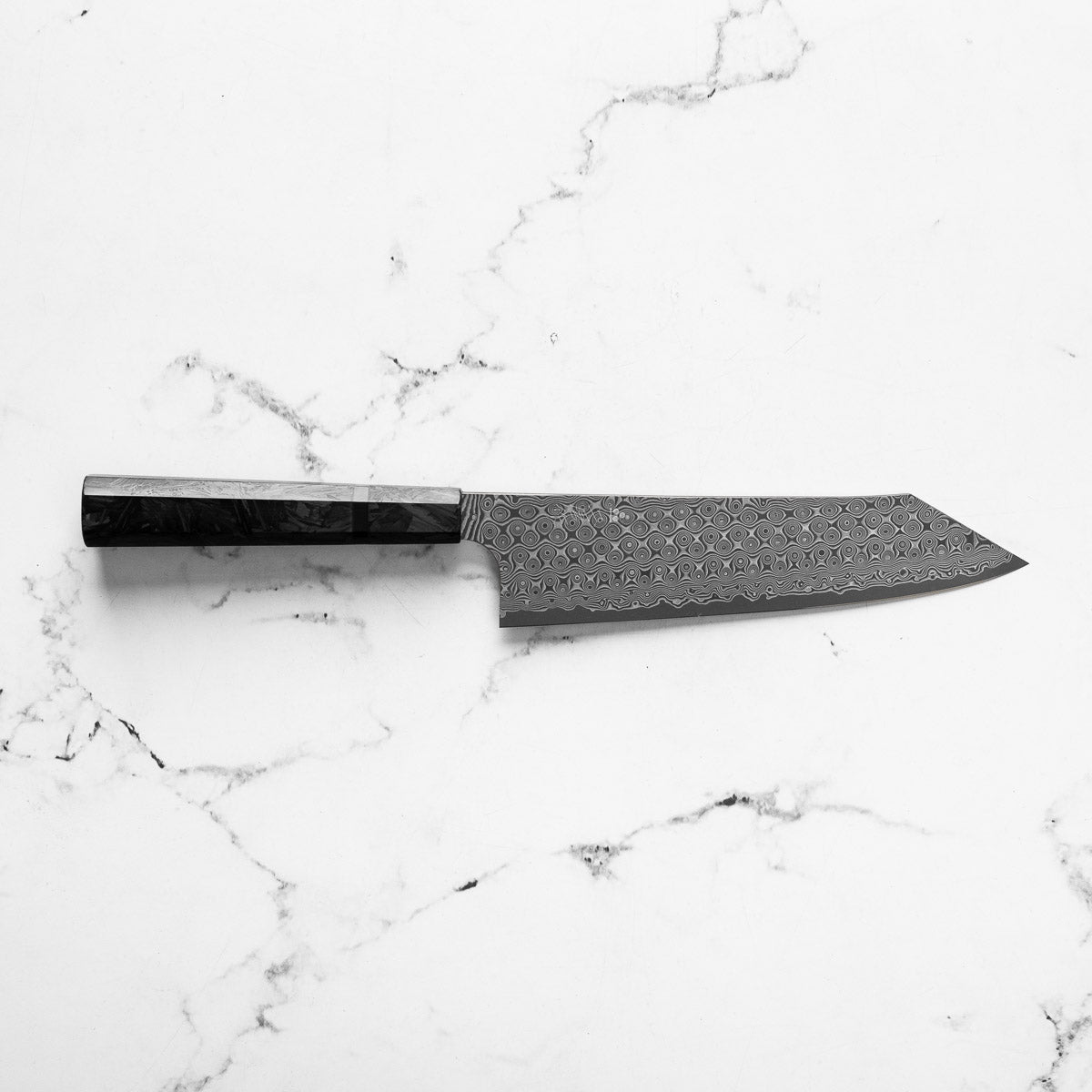 Nigara Hamono "Anmon" SG2 Raindrop Damascus Kiritsuke 210mm - Dark Carbon Fibre