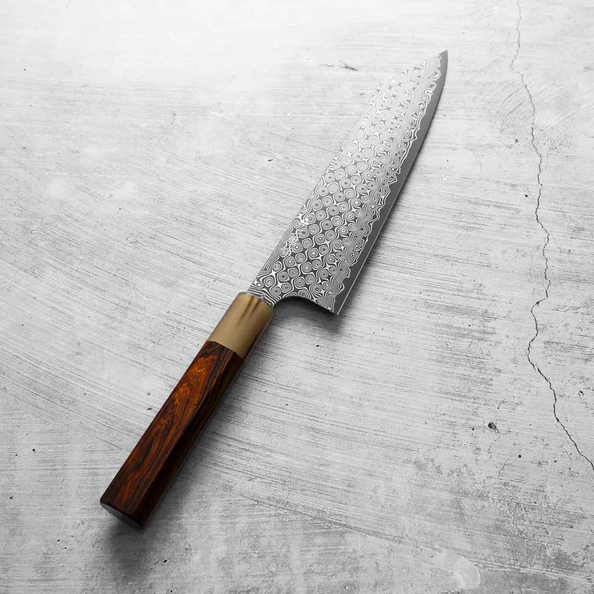 Nigara Hamono "Anmon" SG2 Raindrop Damascus Kiritsuke 210mm - Siamese Rosewood