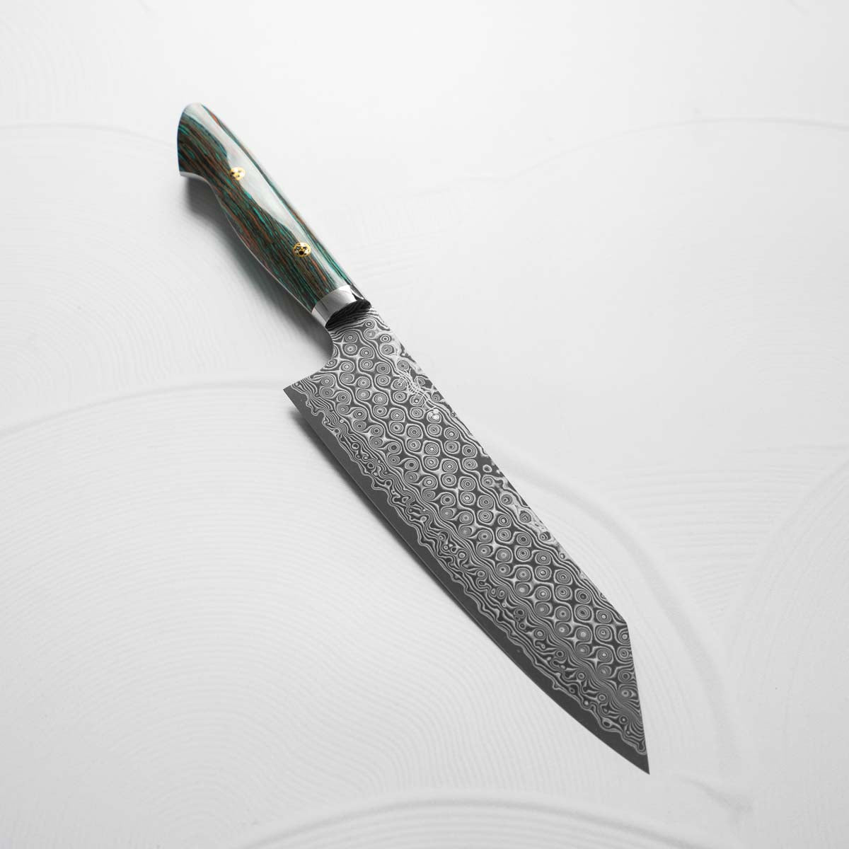 Nigara Hamono SG2 Raindrop Damascus Kiritsuke 210mm - Turquoise