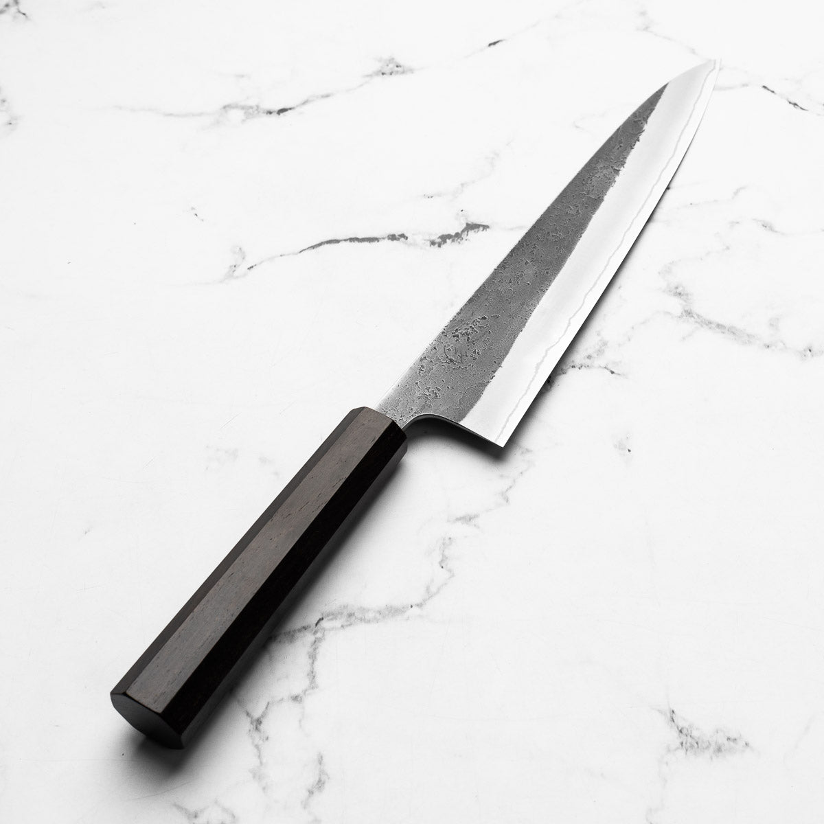 Yoshikane (Hatsukokoro) White 2 Kurouchi Nashiji Stainless Clad Gyuto 240mm - Ebony