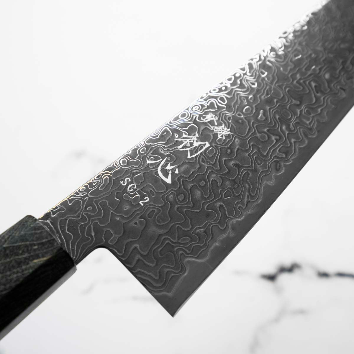 Hatsukokoro Ryuhyo Kurozome SG2 Damascus Kiritsuke Gyuto 210mm -  Maple Turquoise